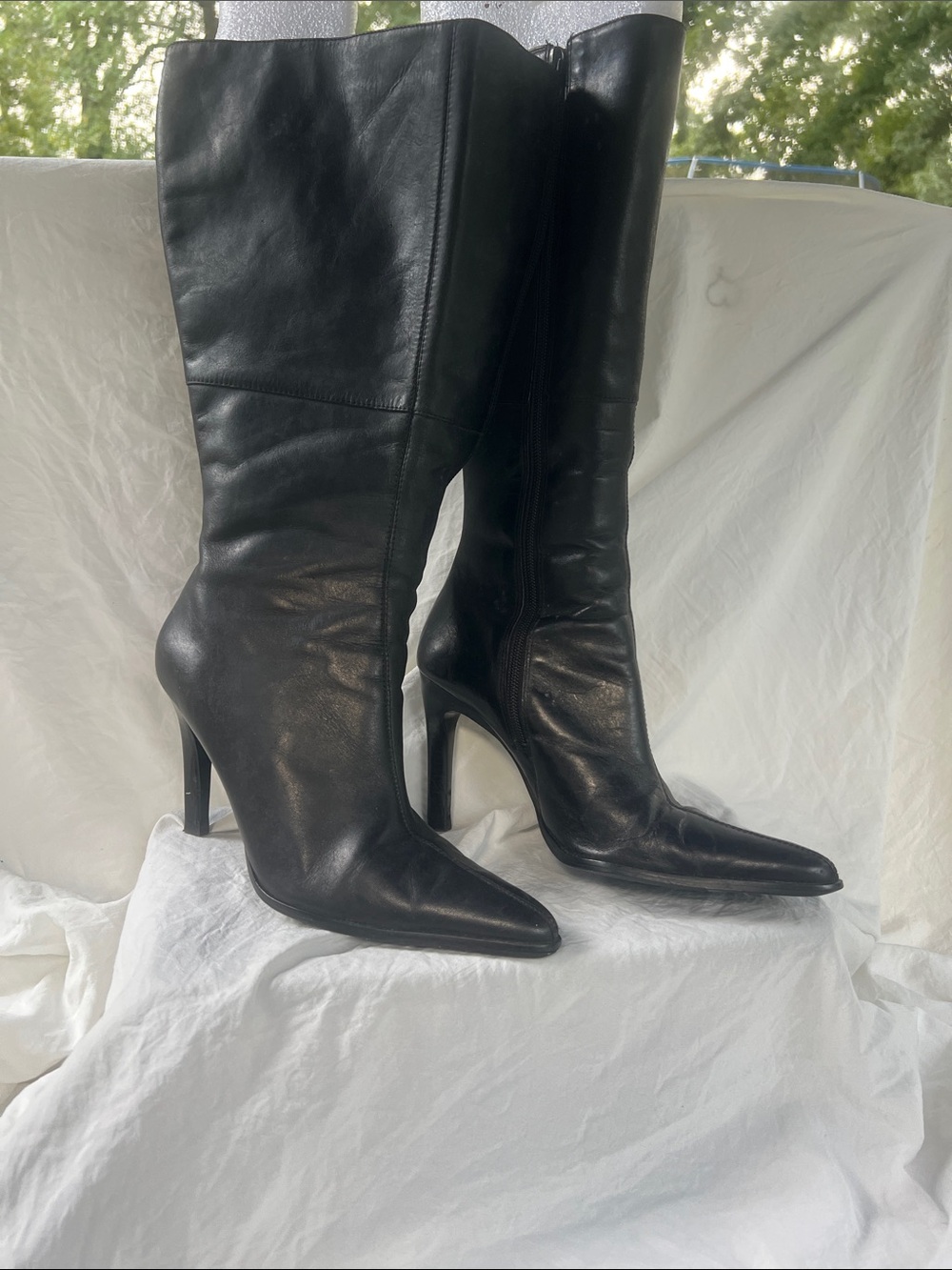 Bakers Black Pointed-Toe Knee-High Leather Boots